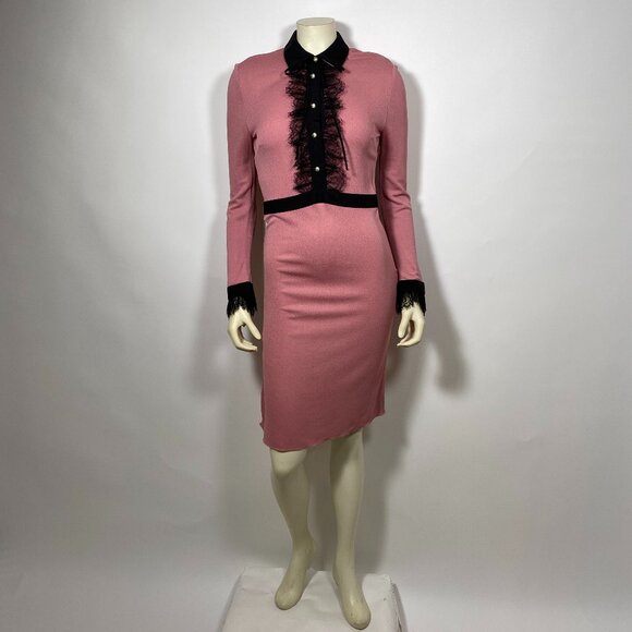 GUCCI Pink Crepe Silk w/Black Lace Trim Dress *AS IS* - Picture 1 of 14